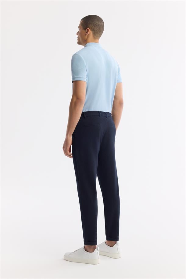 Lacivert Yan Beli Lastikli Gofreli Chino Pantolon