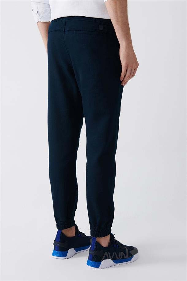 Lacivert Yanden Cepli Örme Bağcıklı Relaxed Fit Jogger Pantolon