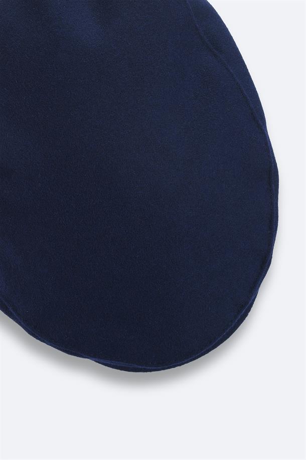 Navy Wool Blend Flat Cap