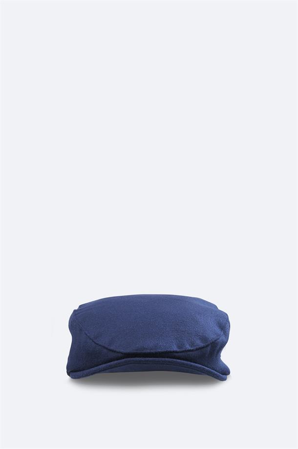 Navy Wool Blend Flat Cap