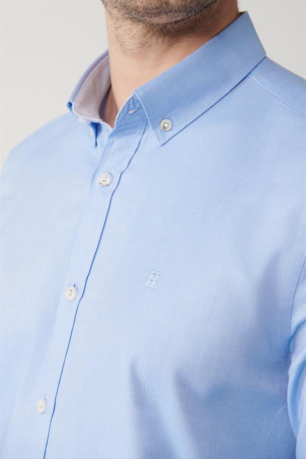 Mavi Düğmeli Yaka Oxford Pamuklu Regular Fit Gömlek
