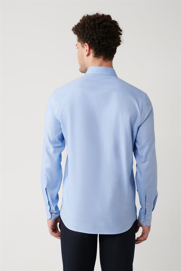Mavi Düğmeli Yaka Oxford Pamuklu Regular Fit Gömlek