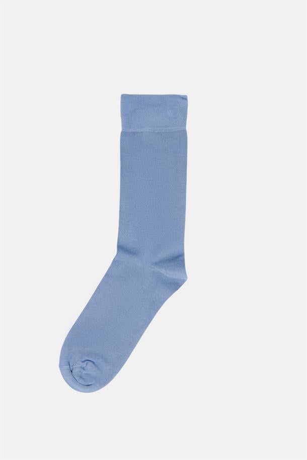 Mavi Düz Soket Çorap