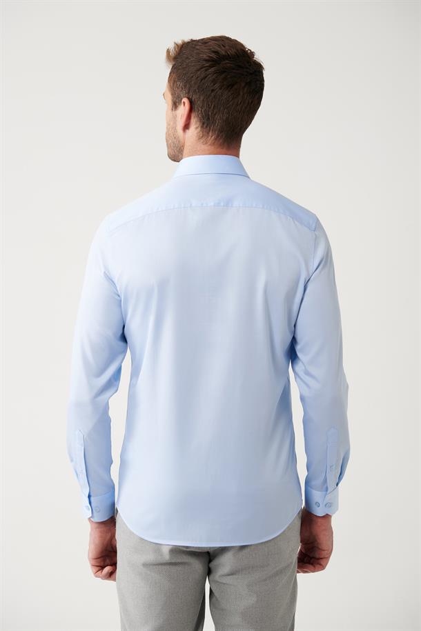 Mavi Klasik Yaka Basic Pamuk Saten Gömlek