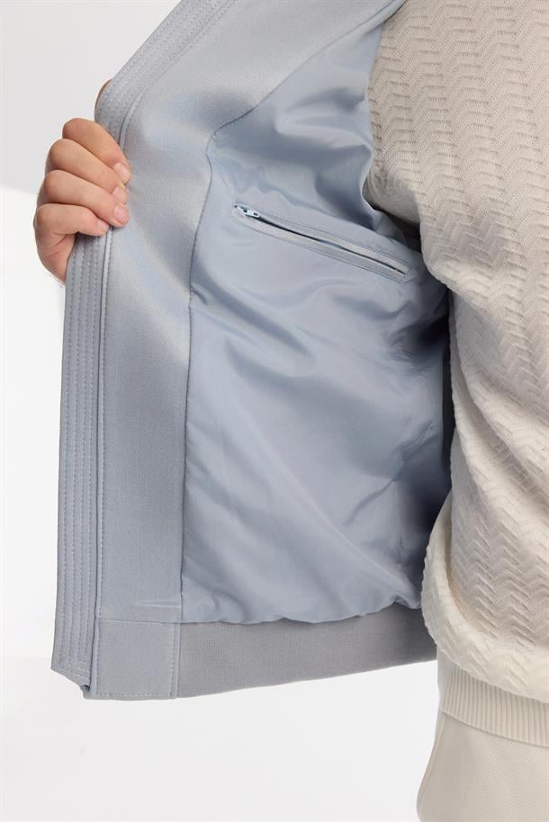 Mavi  Mont Bomber Yaka Fermuarlı Süet Görünümlü Comfort Fit