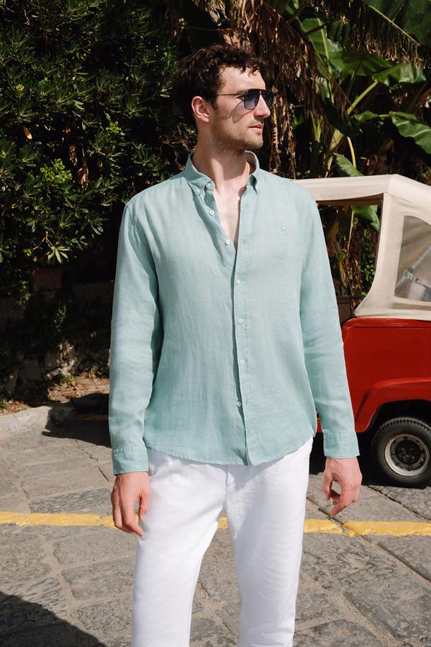 Mint Green Linen Comfort Fit Shirt