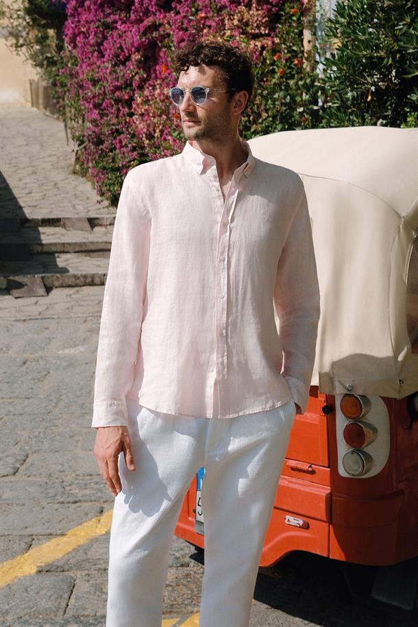 Pink Linen Comfort Fit Shirt