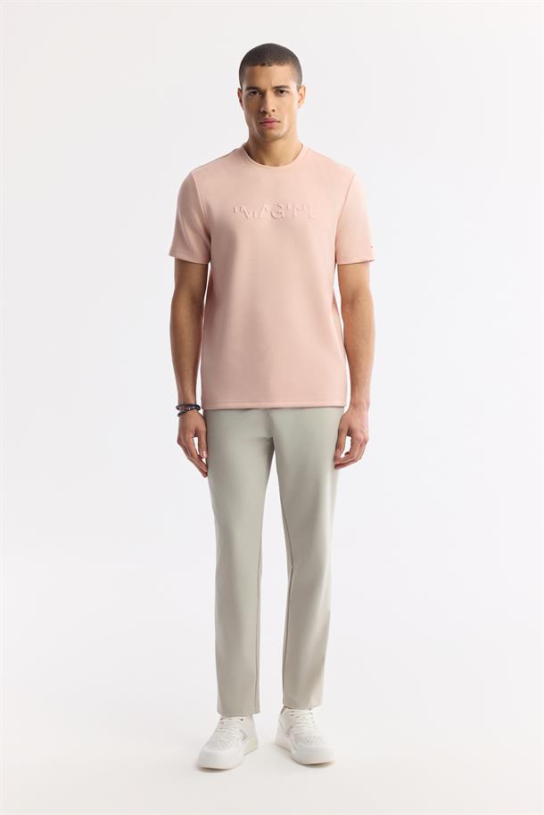 Pembe Polo Yaka Jakarlı T-Shirt