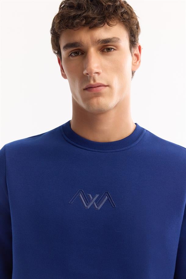 Royal Blue Crew Neck Knit Sweatshirt