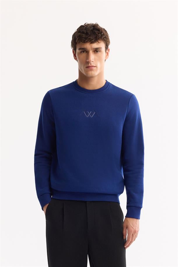 Royal Blue Crew Neck Knit Sweatshirt