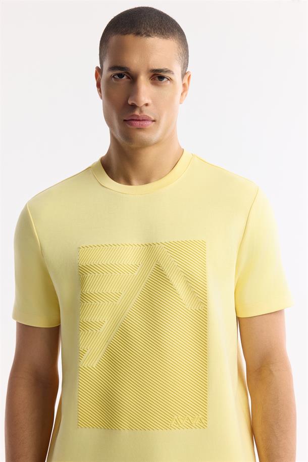 Sarı Bisiklet Yaka Enjeksiyon Baskılı İnterlok T-Shirt