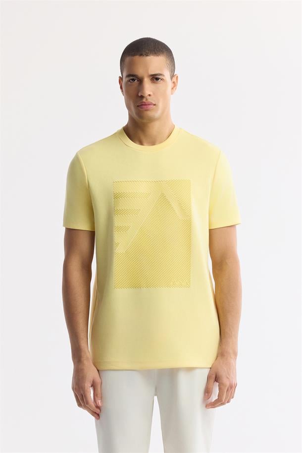 Sarı Bisiklet Yaka Enjeksiyon Baskılı İnterlok T-Shirt