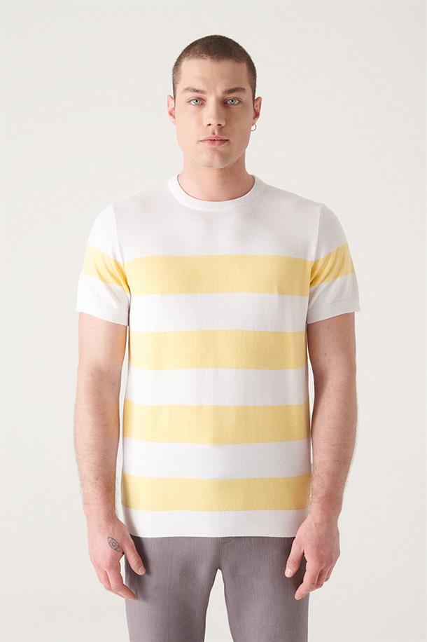 Sarı Çizgili Triko T-shirt