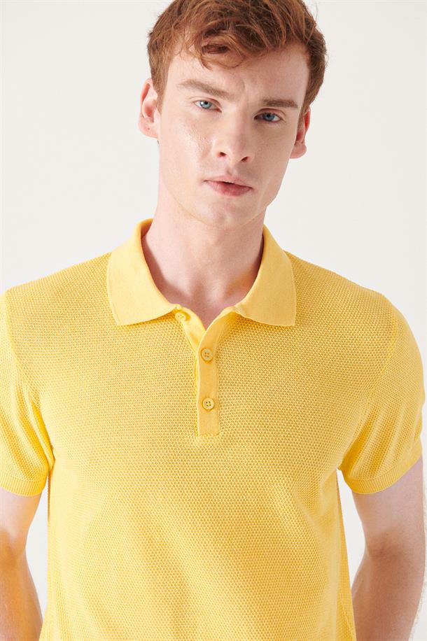 Sarı Dokulu Polo Yaka Triko T-shirt
