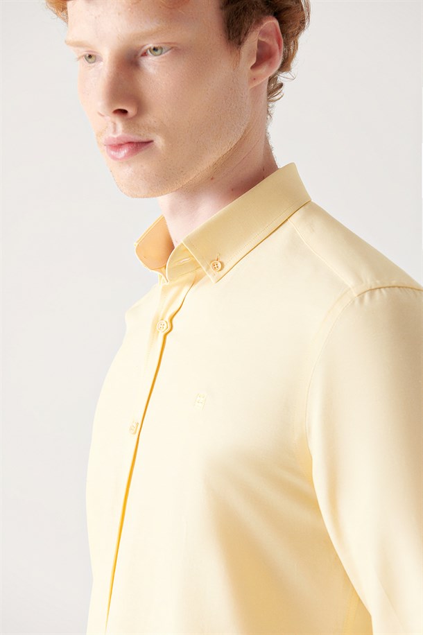 Sarı Oxford Düğmeli Yaka Regular Fit Gömlek
