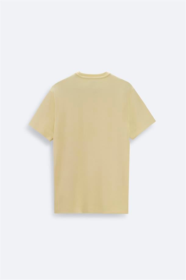 Sarı Soft Touch Bisiklet Yaka Baskılı T-Shirt