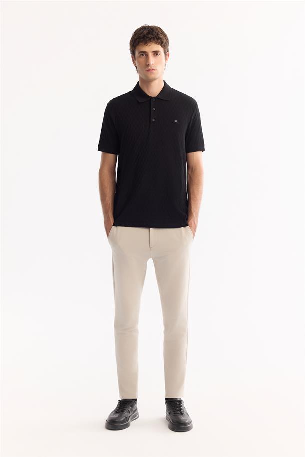 Siyah %100 Pamuk Jakarlı Polo Yaka T-Shirt