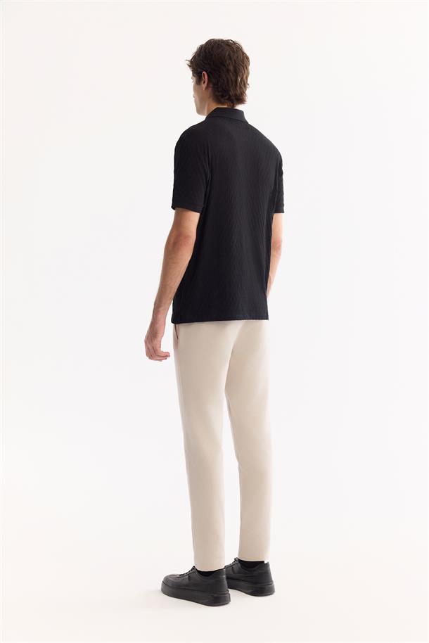 Siyah %100 Pamuk Jakarlı Polo Yaka T-Shirt