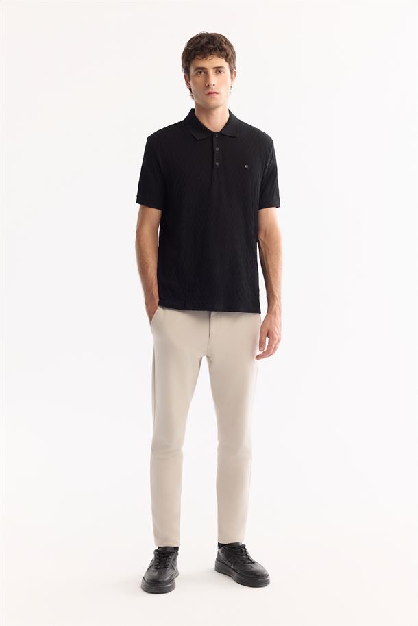 Siyah %100 Pamuk Jakarlı Polo Yaka T-Shirt