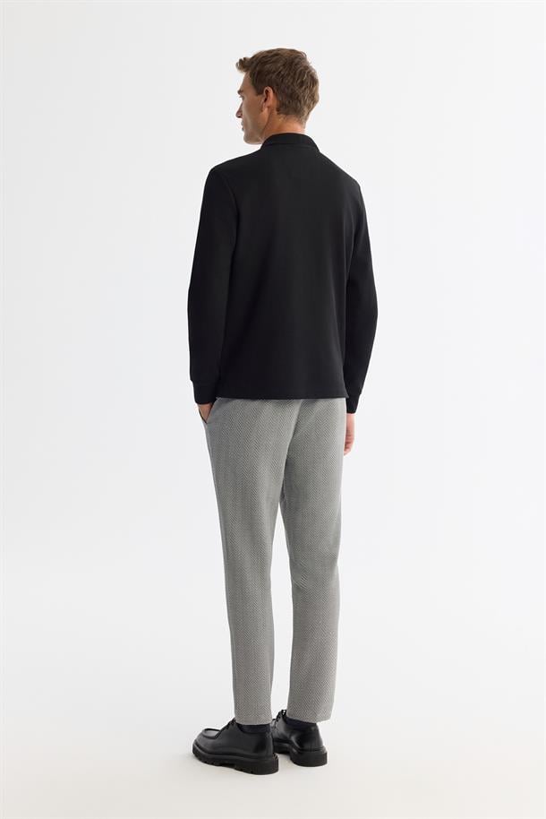Siyah 2 Düğmeli Pamuklu Polo Yaka Sweatshirt