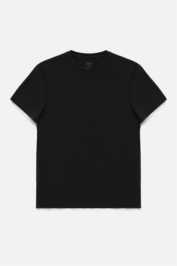 Siyah 2'li Bisiklet Yaka Düz T-Shirt