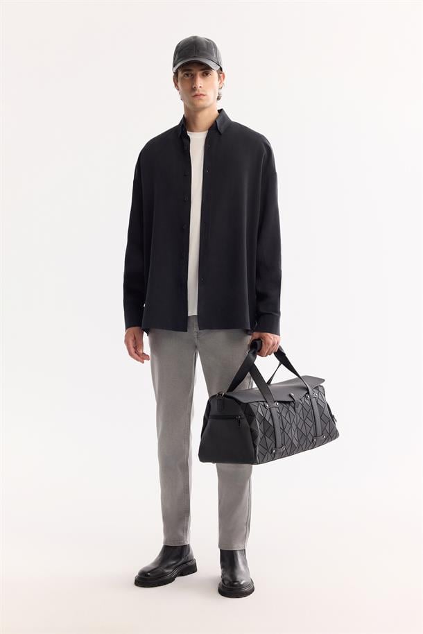 Siyah Alttan Britli Yaka Soft Touch Oversize Gömlek