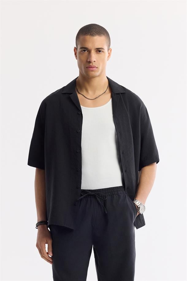 Siyah Beli Lastikli Modal Karışımlı Etenna Relaxed Fit Şort