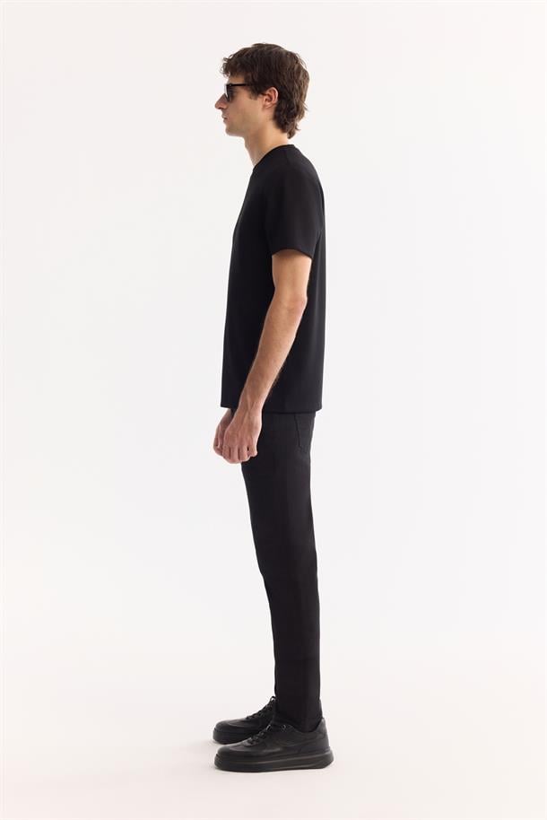 Siyah Bi-Stretch Baskılı İnterlok T-Shirt
