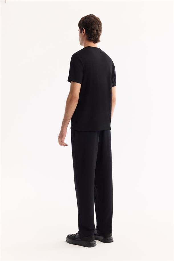 Siyah Bi-Stretch Baskılı İnterlok T-Shirt