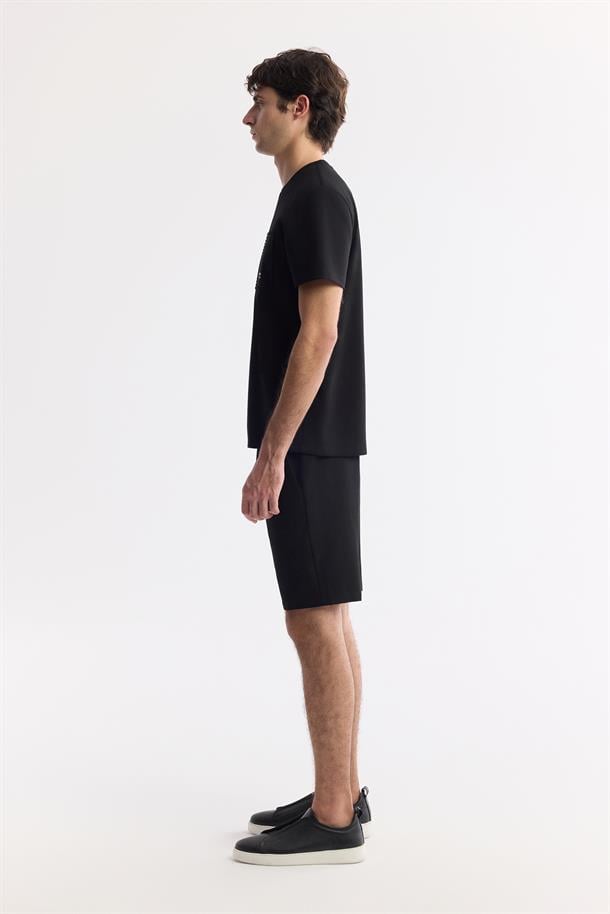 Siyah Bisiklet Yaka Baskılı Bi Stretch İnterlok T-Shirt
