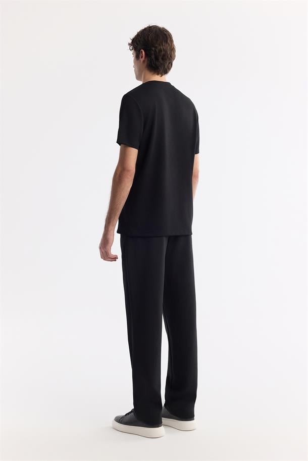 Siyah Bisiklet Yaka Baskılı Bi Stretch İnterlok T-Shirt