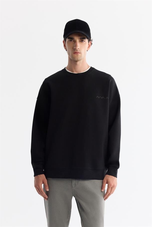 Black Crew Neck Oversize Sweatshirt