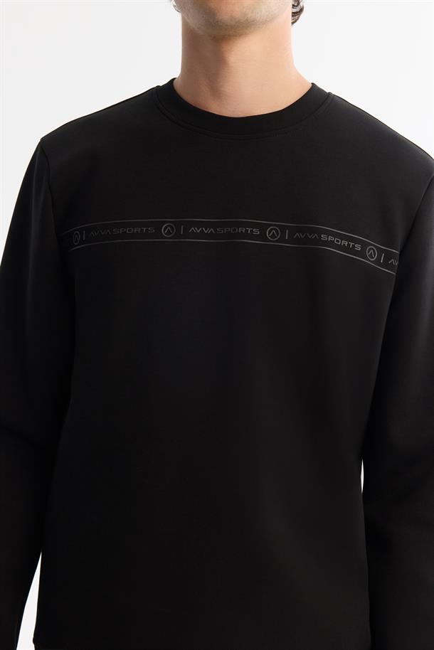 Siyah Bisiklet Yaka Sweatshirt