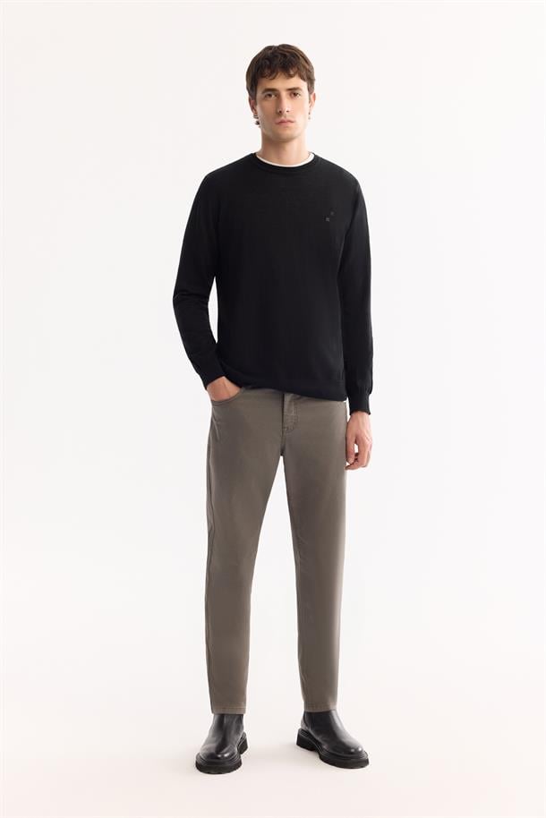 Black Wool Blend Crew Neck Jumper