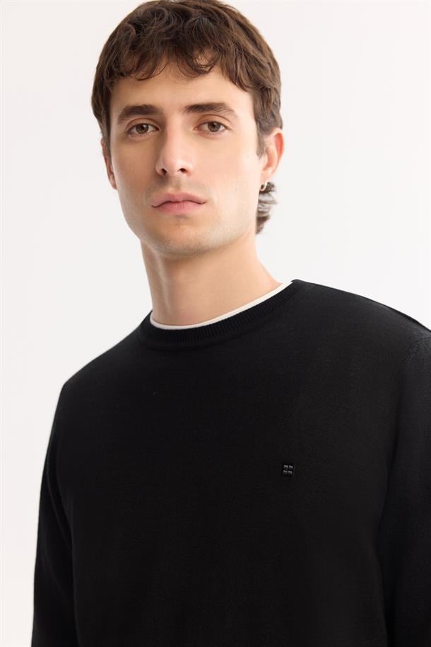 Black Wool Blend Crew Neck Jumper