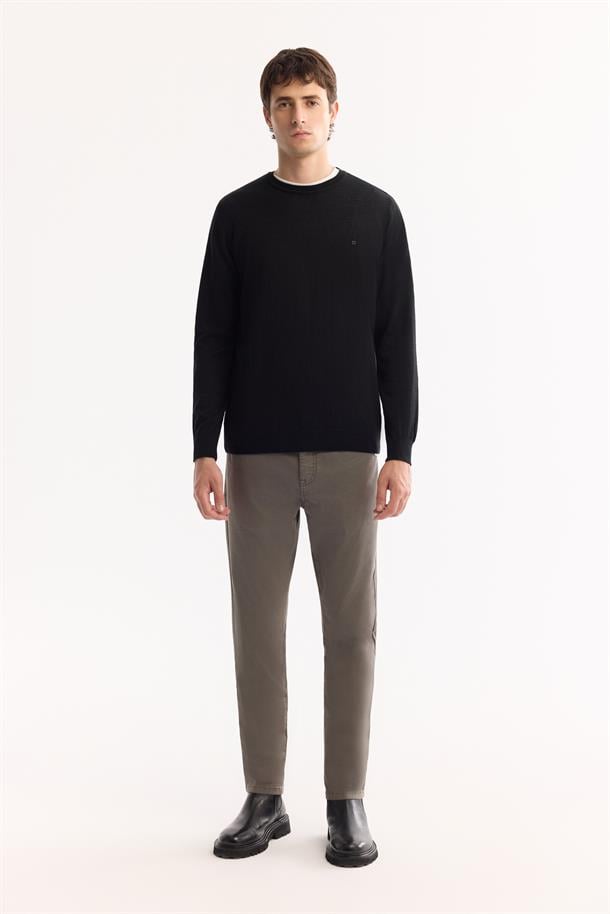 Black Wool Blend Crew Neck Jumper