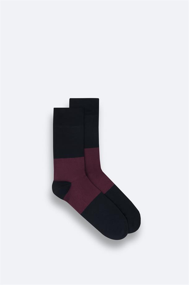 Siyah-Bordo Bloklu Soket Çorap