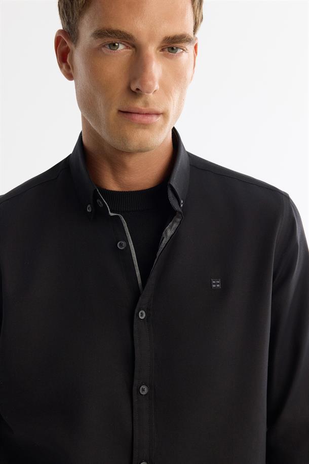 Black Cotton Oxford Shirt