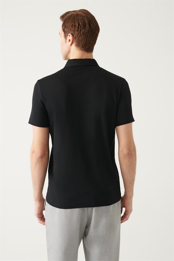 Siyah Fermuarlı Polo Yaka T-Shirt