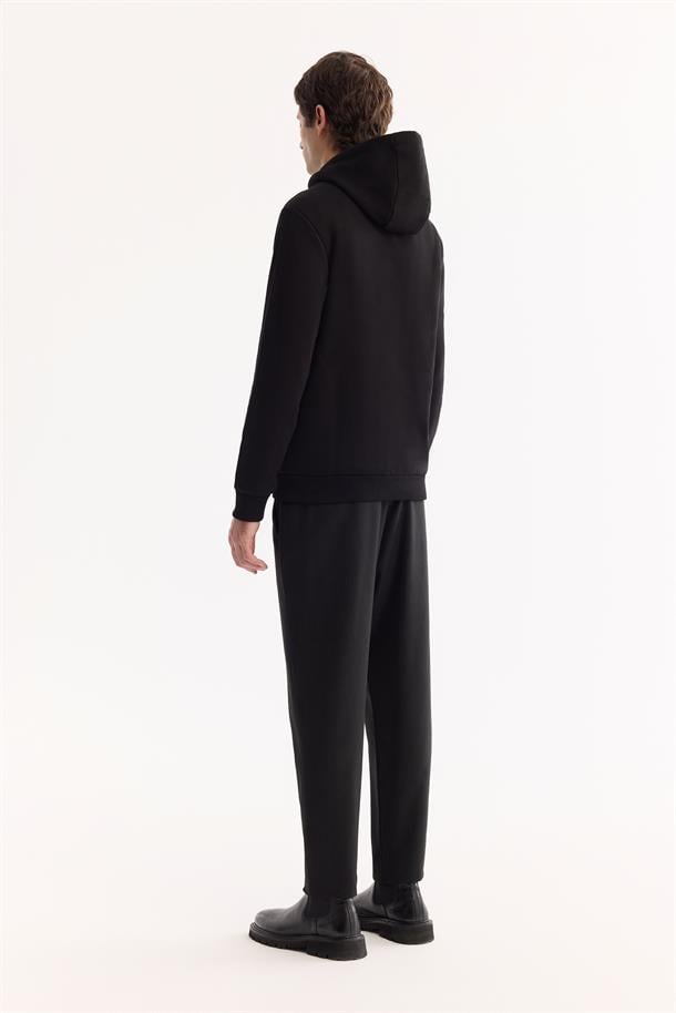 Siyah Kapüşonlu 3 İplik Şardonlu Pamuklu Sweatshirt