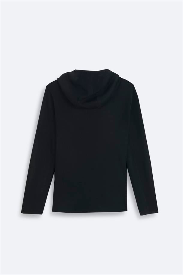 Black Zip Through Hooded Jacket