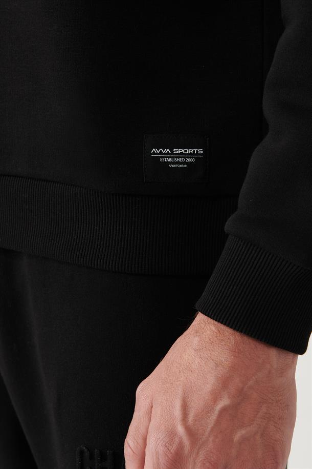 Siyah Kapüşonlu Yaka Gofre Baskılı Şardonlu 3 İplik Comfort Fit Rahat Kesim Sweatshirt