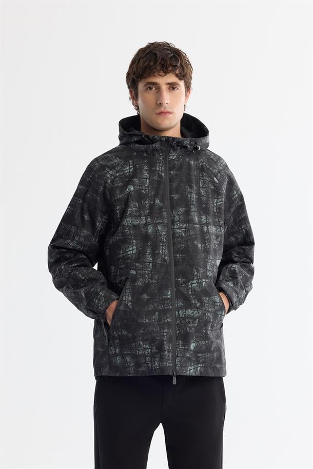Black Hooded Lightweight Windbreaker