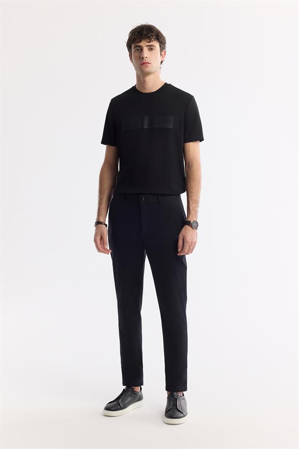 Siyah Klasik Bel Armürlü Pamuk Karışımlı Lamus Slim Fit Chino Pantolon