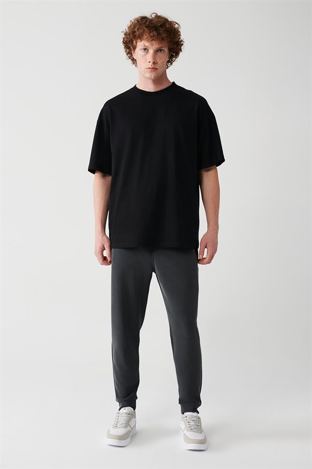 Siyah Oversize Bisiklet  Yaka T-shirt