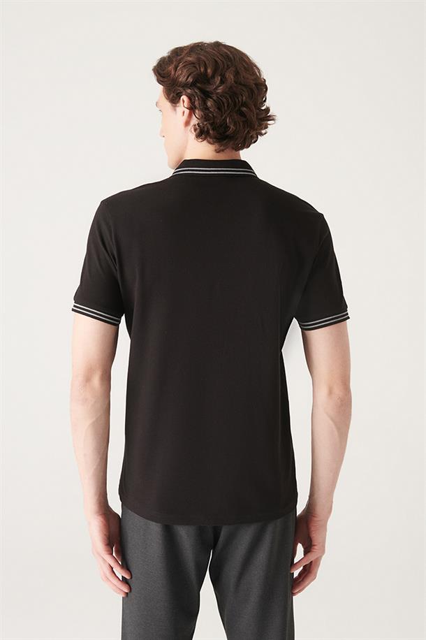 Siyah Polo Yaka Düz T-shirt