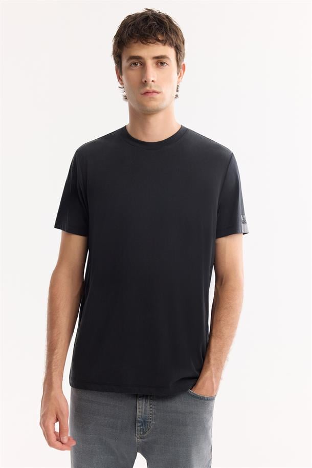 Siyah Soft Touch Bi-Stretch İnterlok T-Shirt