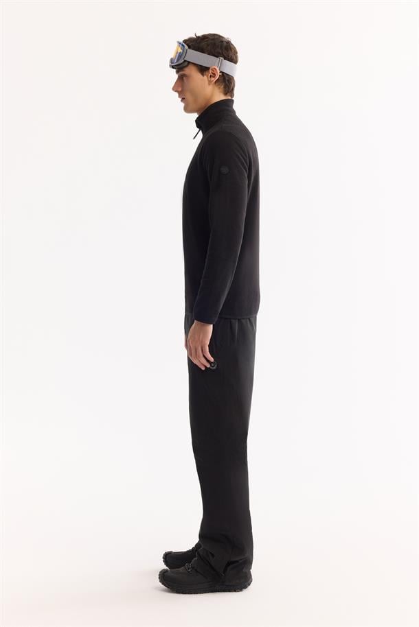 Siyah Soğuğa Dayanıklı Yarım Fermuarlı Dik Yaka Polar Sweatshirt