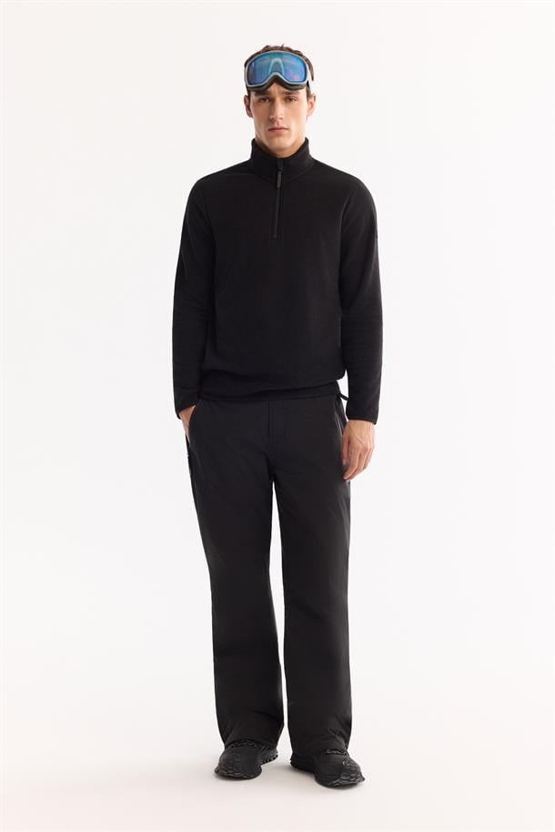 Siyah Soğuğa Dayanıklı Yarım Fermuarlı Dik Yaka Polar Sweatshirt