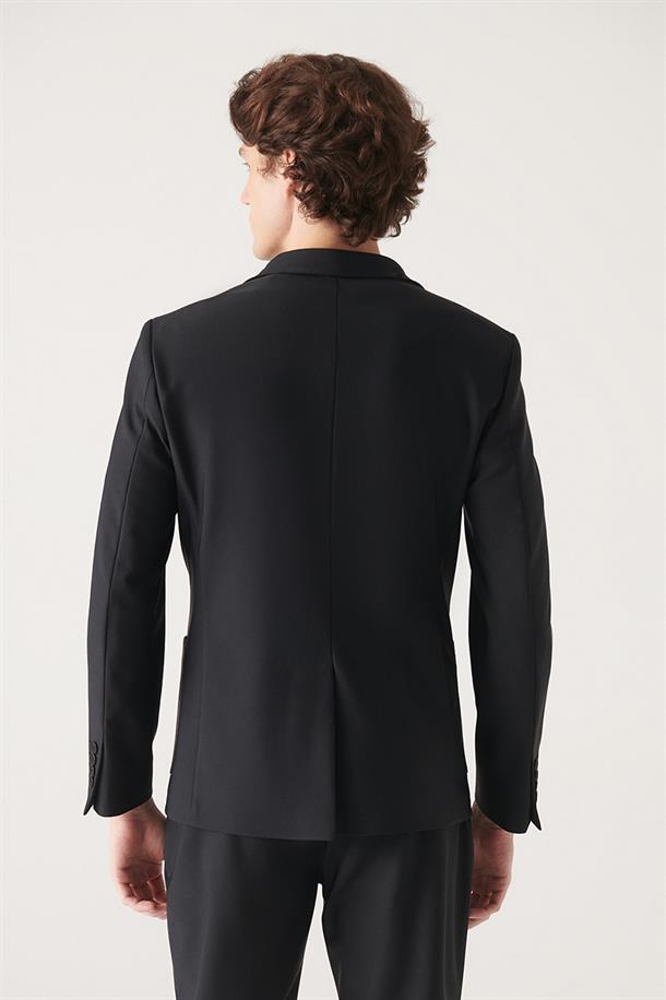 Siyah Su İtici Kumaş Slim Fit Takım Elbise Ceketi